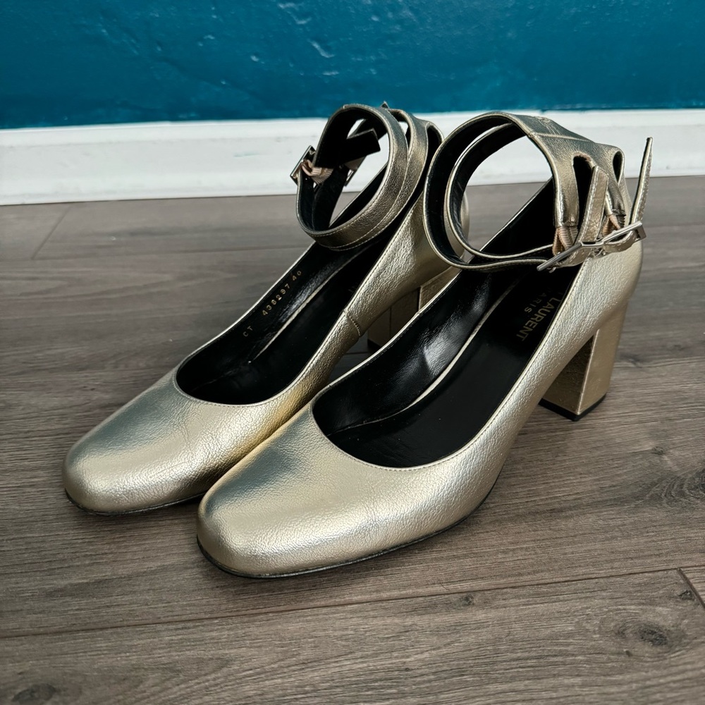 Saint Laurent Babies Double Ankle Strap Pump Metallic Gold - Picture 10 of 10